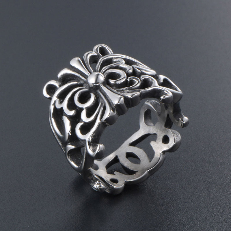 Vintage-Inspired Titanium Steel Butterfly Ring, Customizable Unisex Jewelry