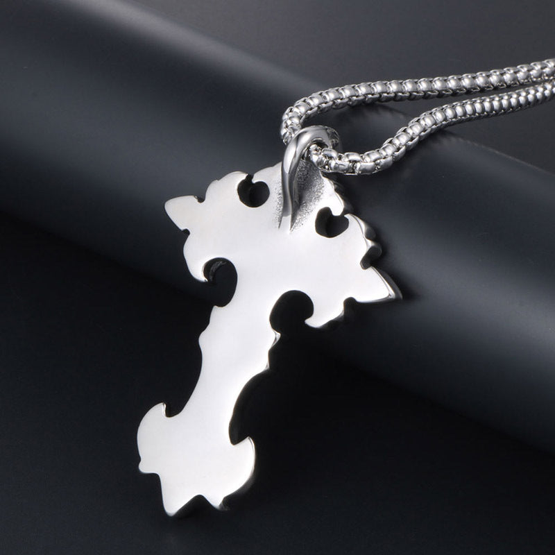 Personalized Gothic Cross Flower Pendant Necklace in Titanium Steel for Couples