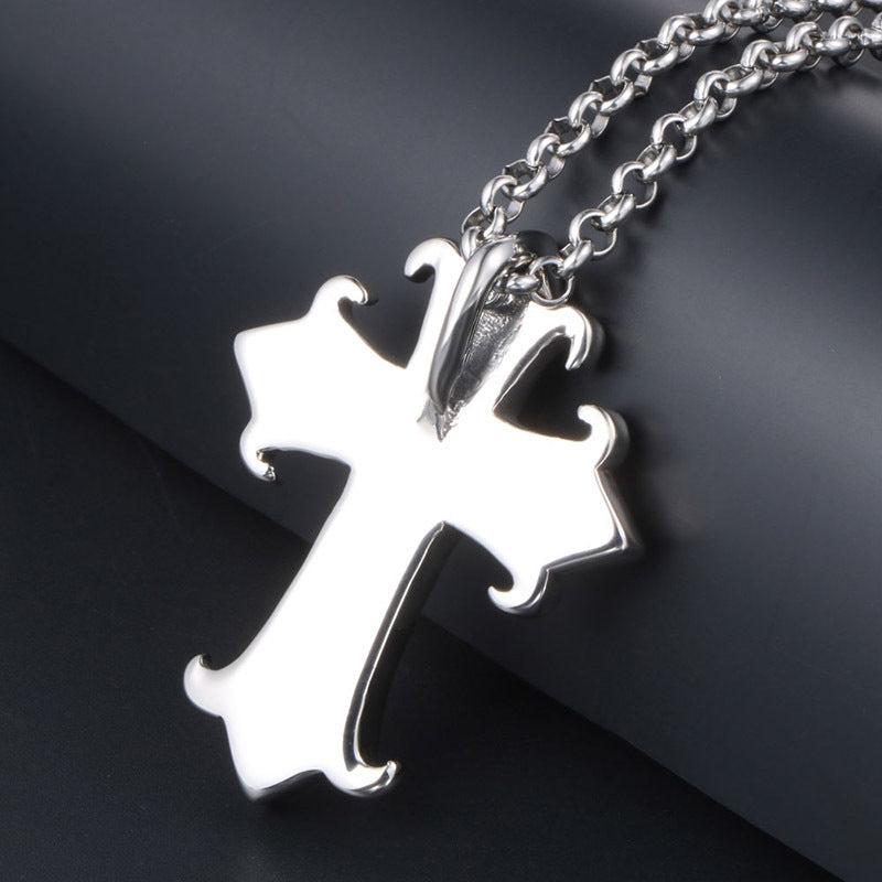 Gothic Retro Cross & Spectral Skull Men's Titanium Steel Pendant Necklace - Edgy Hipster Punk Jewelry for Resale