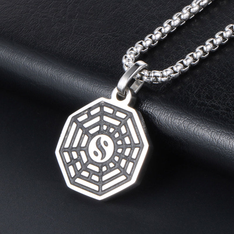 Stylish Bagua Array Titanium Steel Pendant Necklace for Trendy Individuals