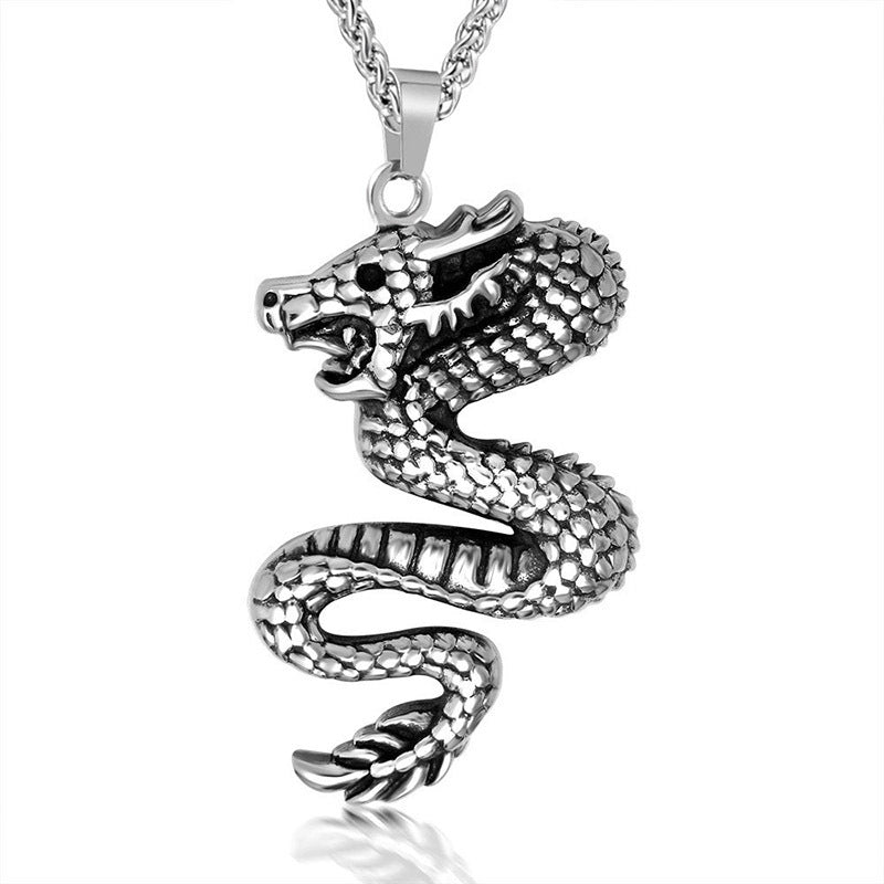 Fierce Dragon Emblem Necklace in Titanium Steel - Bold Hip-Hop Jewelry for Men