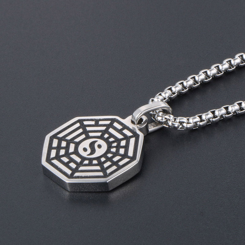 Stylish Bagua Array Titanium Steel Pendant Necklace for Trendy Individuals