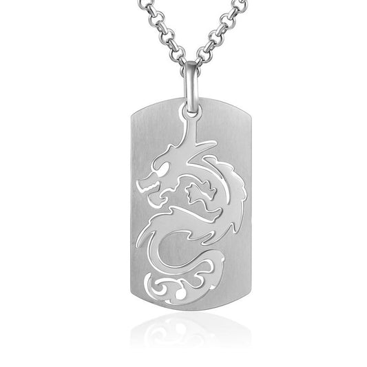 Customizable Titanium Steel Dragon Pendant Necklace for Men - Unique Military-Inspired Jewelry