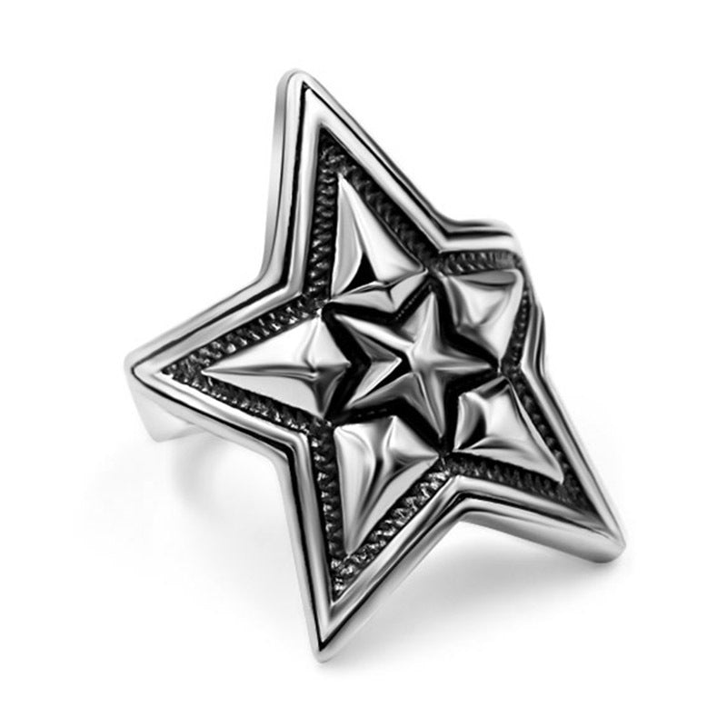 Retro Punk Titanium Steel Pentagram Ring for Men - Trendy Rock Index Finger Accessory