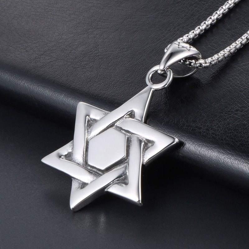 Customizable Retro Star Hexagon Pendant in Durable Titanium Steel - Unisex Nightlife Accessory