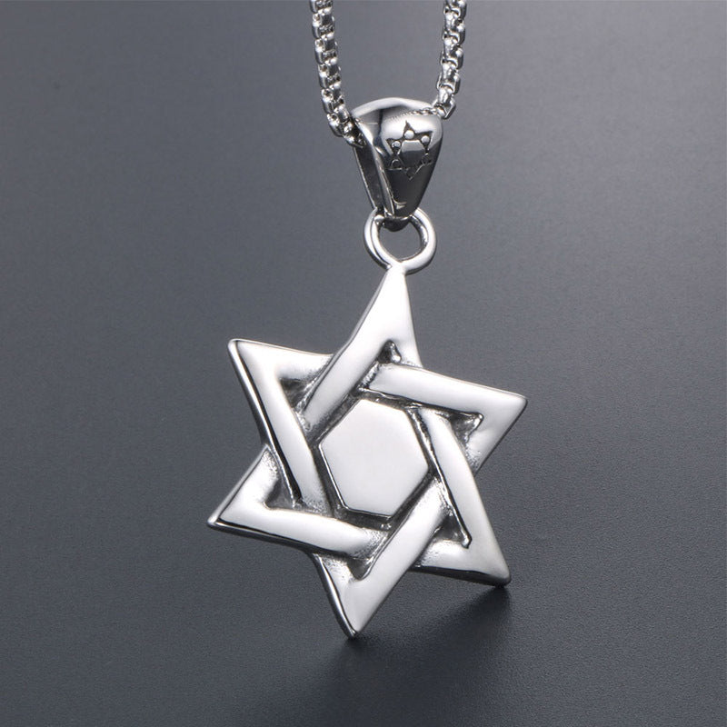 Customizable Retro Star Hexagon Pendant in Durable Titanium Steel - Unisex Nightlife Accessory