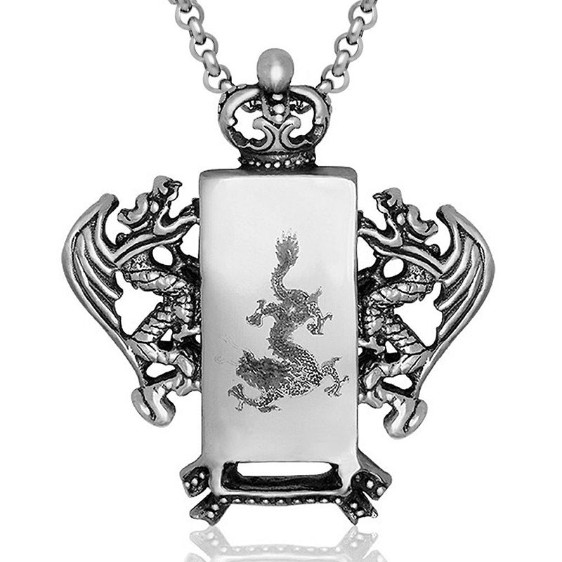 Men's Retro Chinese Dragon Soul Pendant - Titanium Steel Carved Necklace