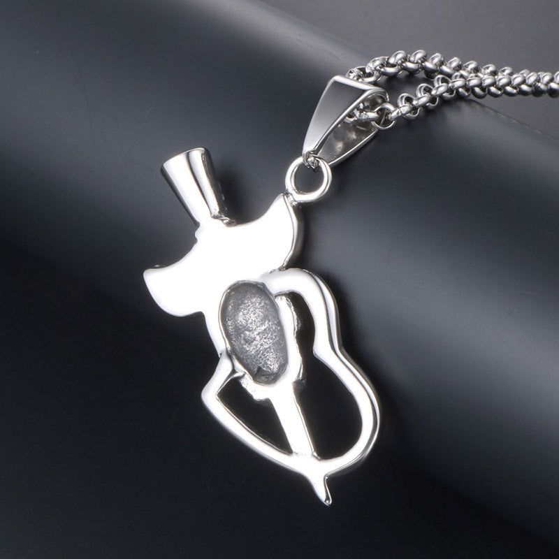 Men's Playful Titanium Steel Smiley Devil Face Pendant Necklace from the Happy Corner Collection