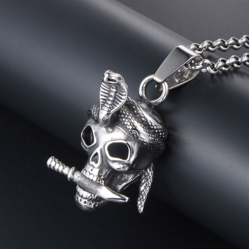 Titanium Steel Skull Pendant Necklace for Men - Edgy Punk Rock Accessory