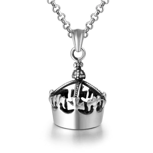 Titanium Steel Retro Crown Pendant Necklace - Trendy Unisex Jewelry for Men and Women