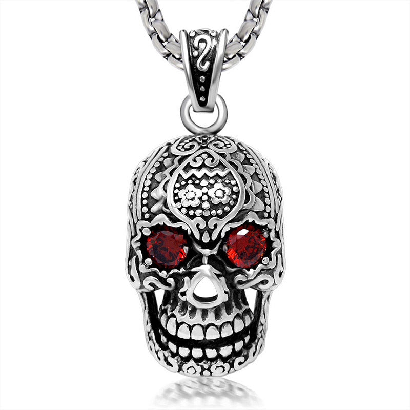 Red Eye Skull Pendant - Retro Punk Titanium Steel Accessory for Men and Women