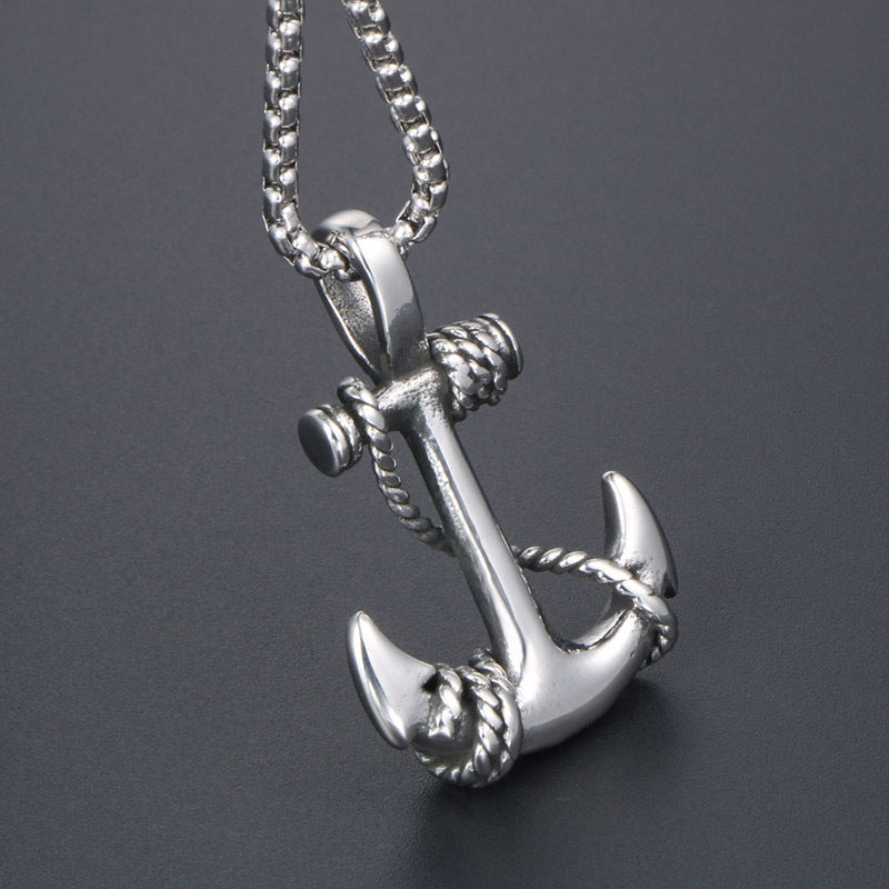 Nautical Adventure Men's Anchor Pendant Necklace with Fish Hook Design