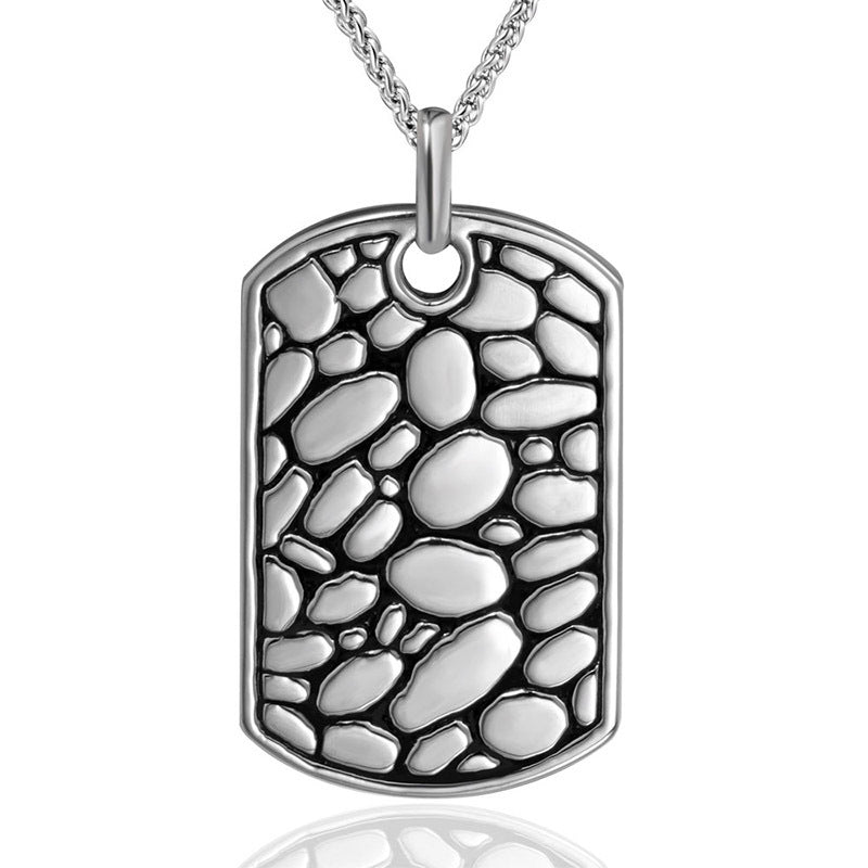 Personalized Titanium Steel Military Necklace for Men with Pebble Pendant - Stylish Fashion Accessory