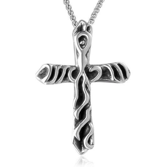 Personalized Textured Titanium Steel Cross Pendant Necklace for Men - Stylish Gift Option