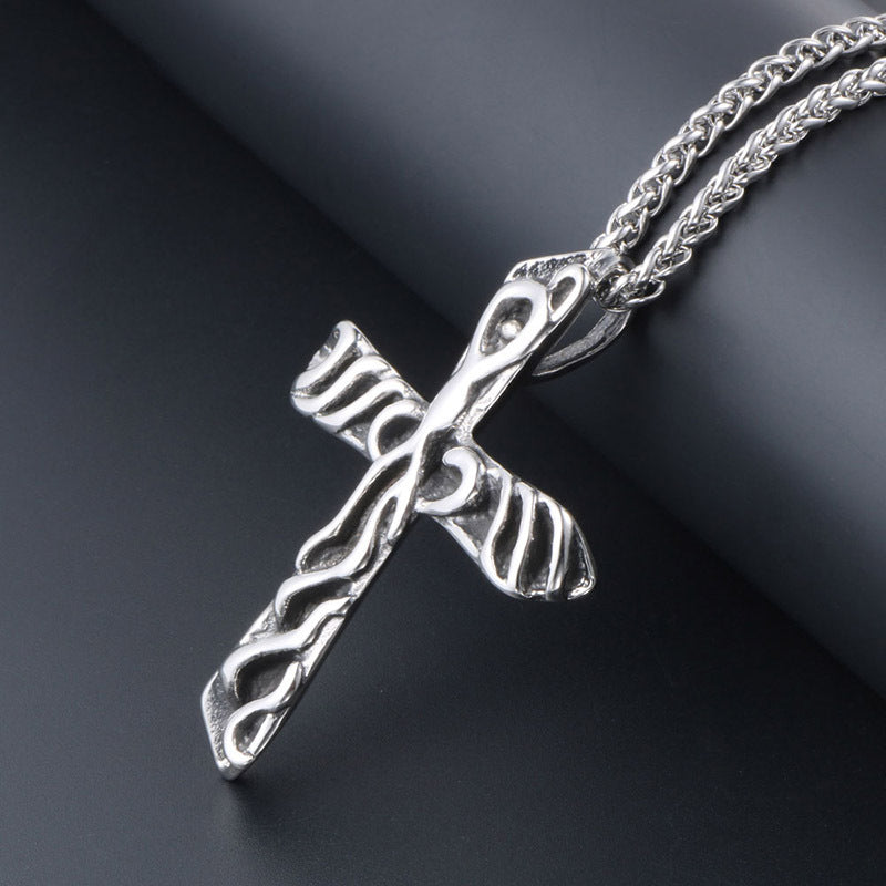 Personalized Textured Titanium Steel Cross Pendant Necklace for Men - Stylish Gift Option