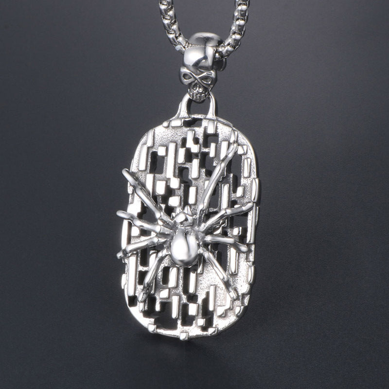 Gothic Skull and Spider Shield Pendant Necklace for Men - Stylish Titanium Steel Statement Accessory