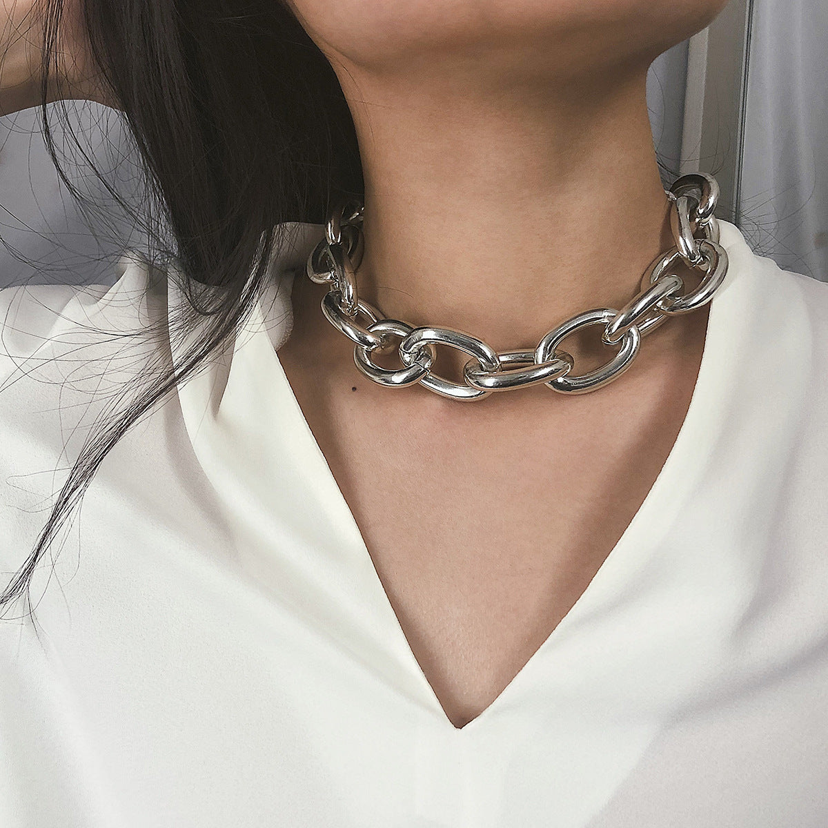 European and American Border Punk Metal Necklace with Geometric Chain