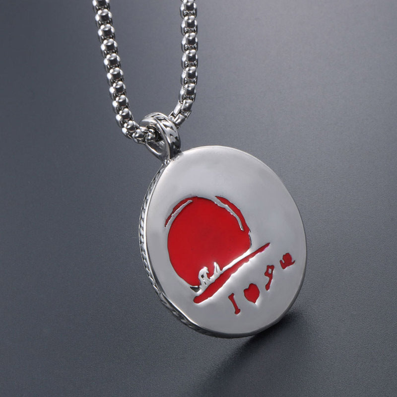 Sunset Red Titanium Steel Pendant Necklace for Men - Stylish Epoxy Design