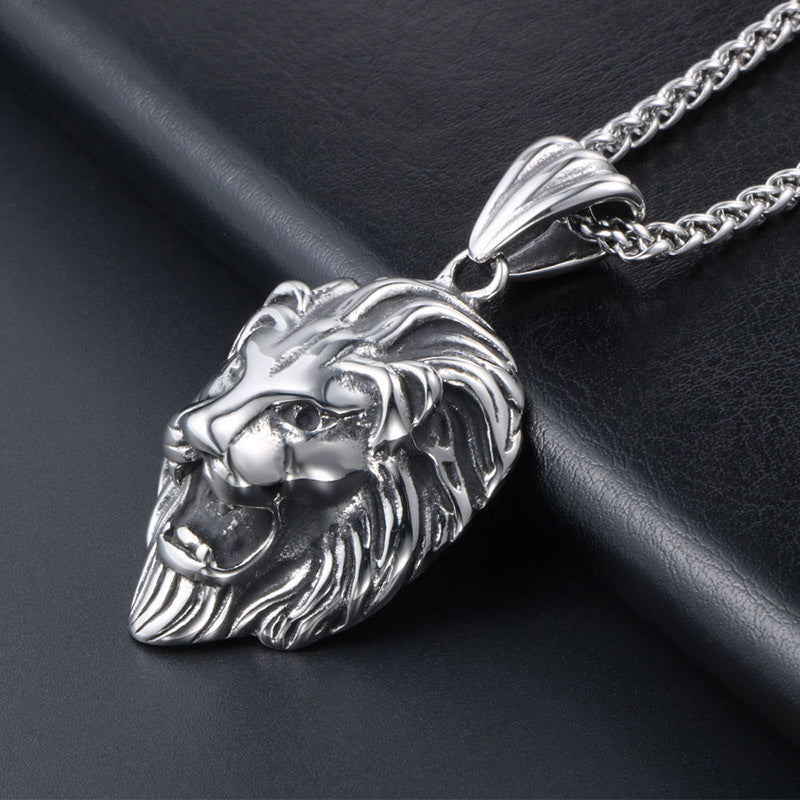 Majestic Retro Lion Head Pendant Necklace for Men - Trendy Fashion Statement in Durable Titanium Steel