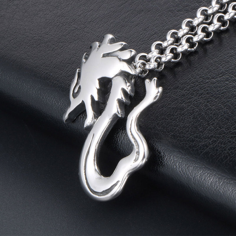 Titanium Steel Dragon Pendant Necklace for Men - Fashionable Nightclub Accessory