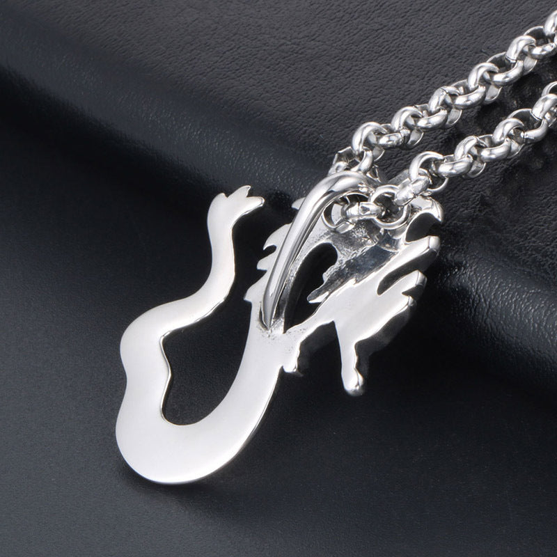 Titanium Steel Dragon Pendant Necklace for Men - Fashionable Nightclub Accessory