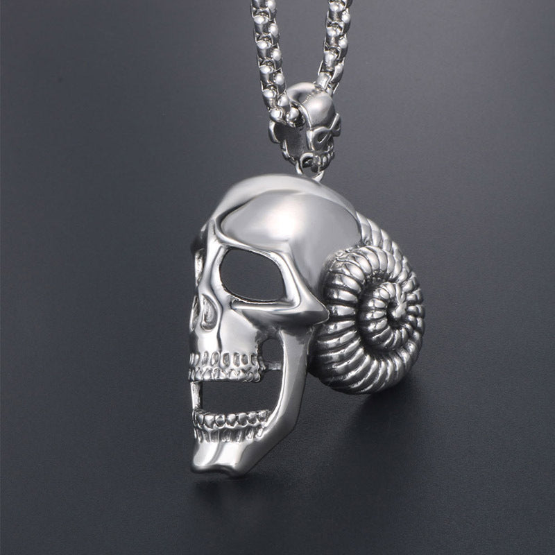 Vintage Skull Horn Pendant Necklace for Men - Custom Titanium Steel Accessory