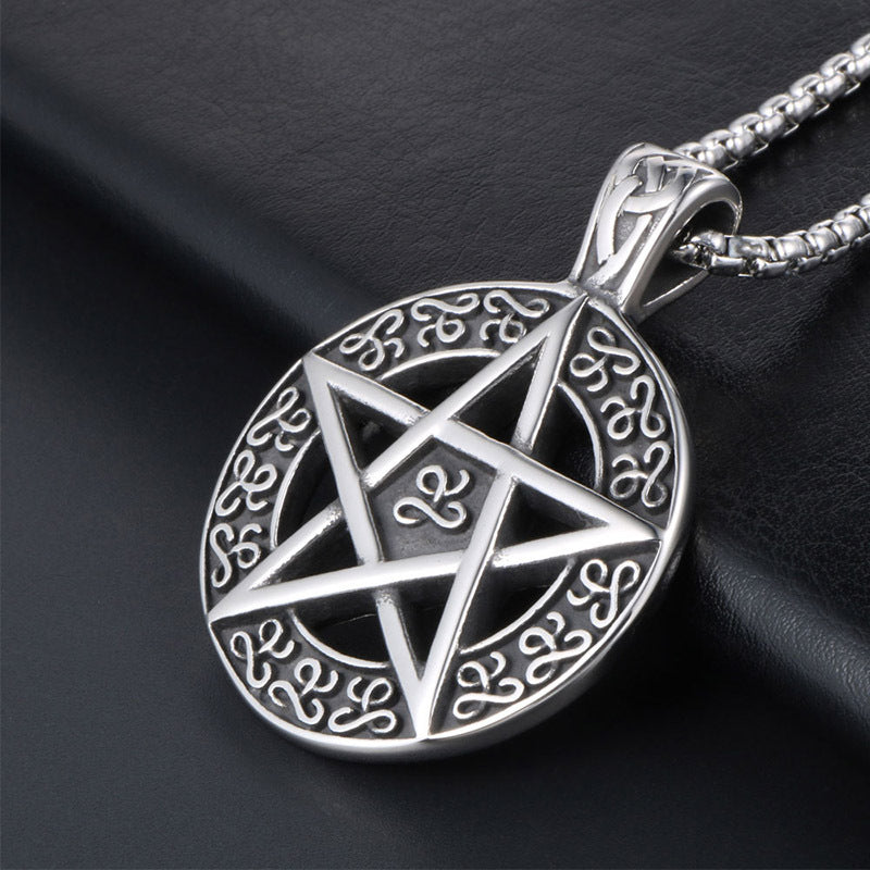 Men's Vintage Korean Titanium Steel Necklace with Lucky Pentagram Star Charm