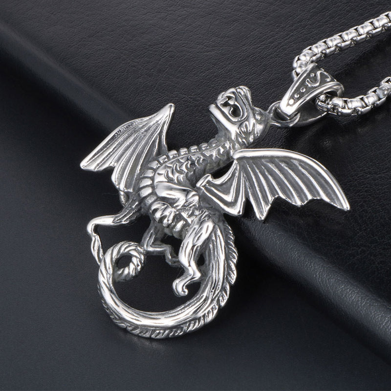 Titanium Steel Dark Dragon Fighter Pendant Necklace for Men - Punk Style Jewelry