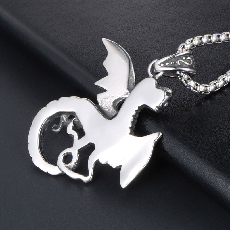 Titanium Steel Dark Dragon Fighter Pendant Necklace for Men - Punk Style Jewelry