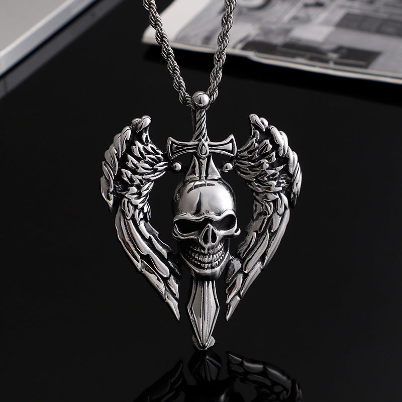 Men's Titanium Steel Skull Sword Wing Pendant - Punk Retro Domineering Personality Jewelry