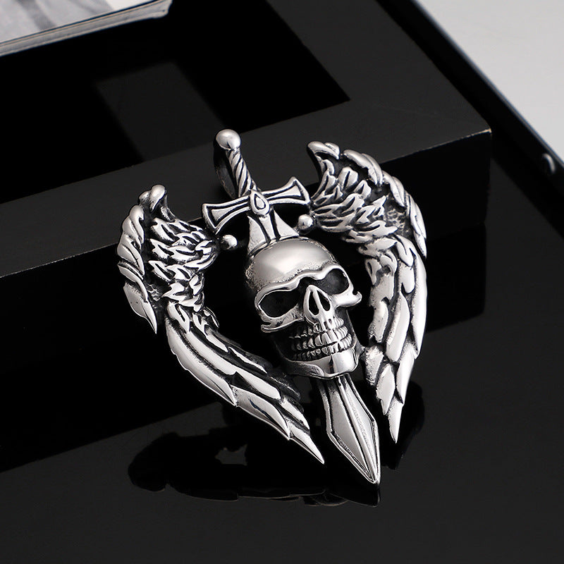 Men's Titanium Steel Skull Sword Wing Pendant - Punk Retro Domineering Personality Jewelry