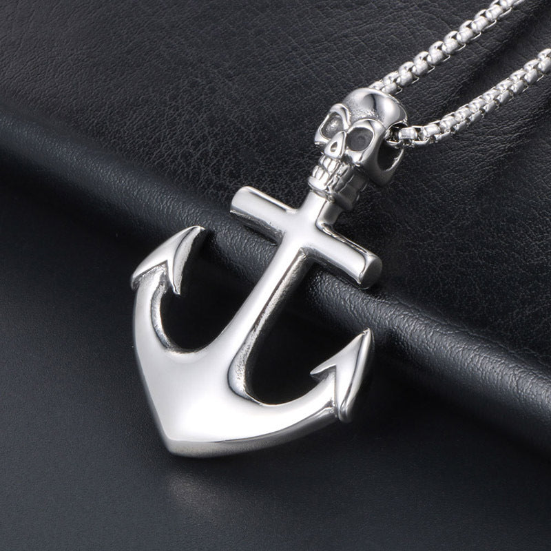 Men's Gothic Skull Anchor Necklace - Premium Titanium Steel Pendant for Bold Style