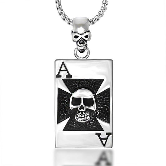 Trendy Men's Titanium Steel Skull Pendant Necklace - Personalized Playing Cards Design