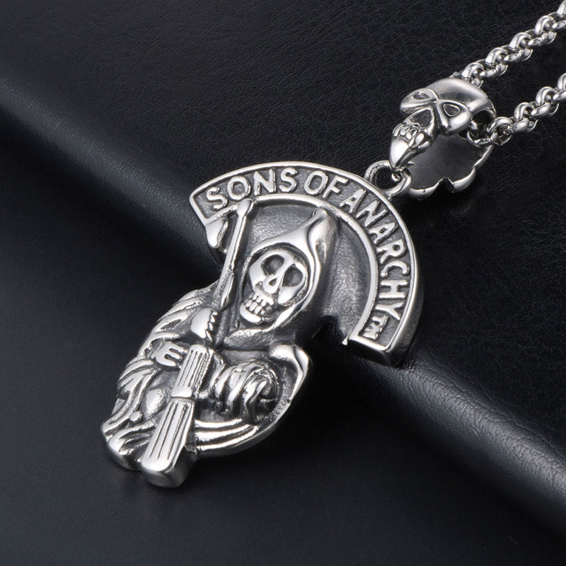 Customizable Punk Skull SONS Pendant Necklace for Men - Bold Titanium Steel Craftsmanship