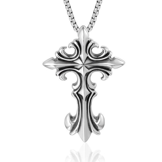 Personalized Gothic Cross Flower Pendant Necklace in Titanium Steel for Couples