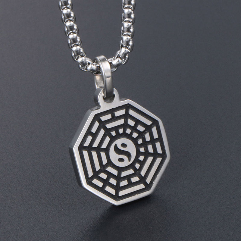 Stylish Bagua Array Titanium Steel Pendant Necklace for Trendy Individuals