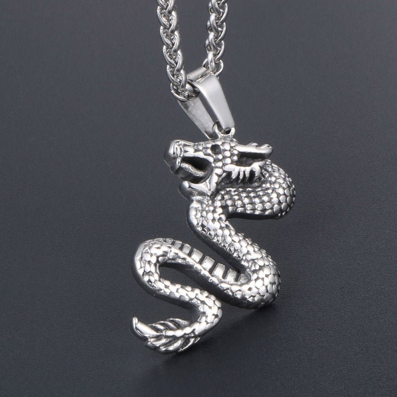 Fierce Dragon Emblem Necklace in Titanium Steel - Bold Hip-Hop Jewelry for Men