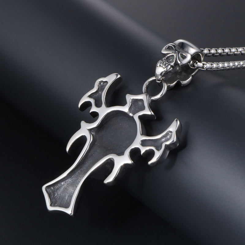 Gothic Titanium Steel Skull & Cross Pendant Necklace for Men - Retro Chic Jewelry