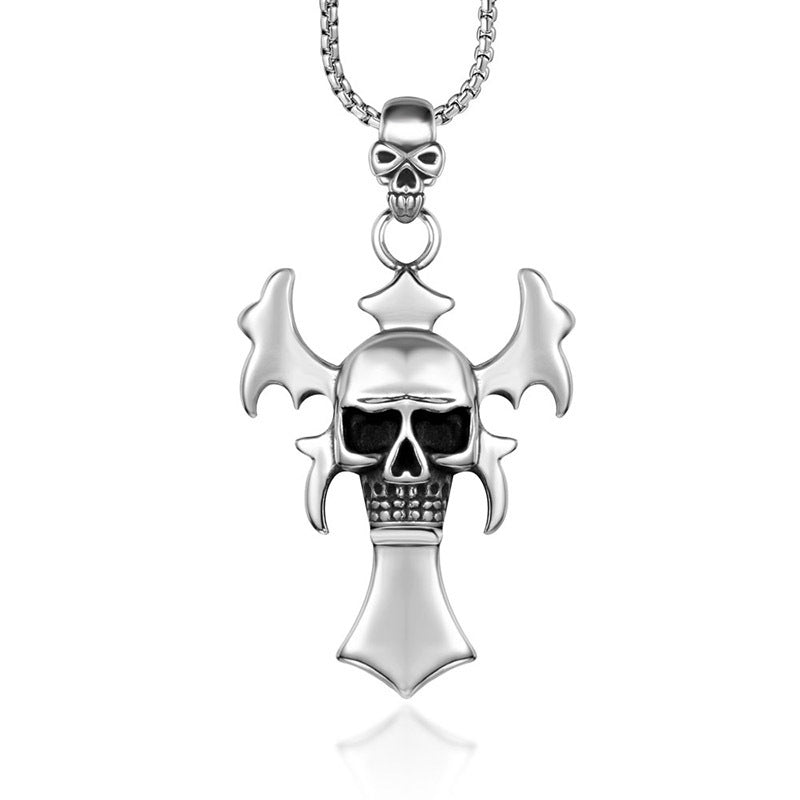 Gothic Titanium Steel Skull & Cross Pendant Necklace for Men - Retro Chic Jewelry