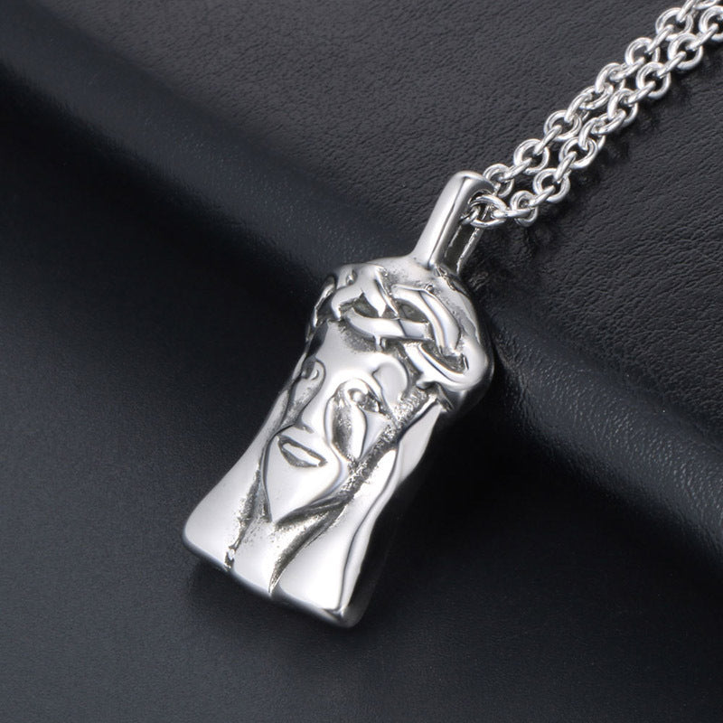 Retro Punk Titanium Steel Old Man Head Necklace for Men - Unique Vintage Pendant Jewelry