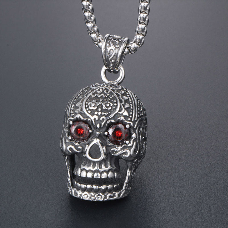 Red Eye Skull Pendant - Retro Punk Titanium Steel Accessory for Men and Women