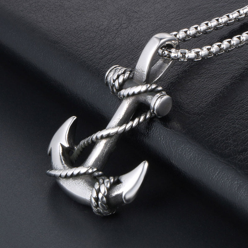 Nautical Adventure Men's Anchor Pendant Necklace with Fish Hook Design