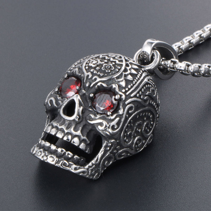 Red Eye Skull Pendant - Retro Punk Titanium Steel Accessory for Men and Women