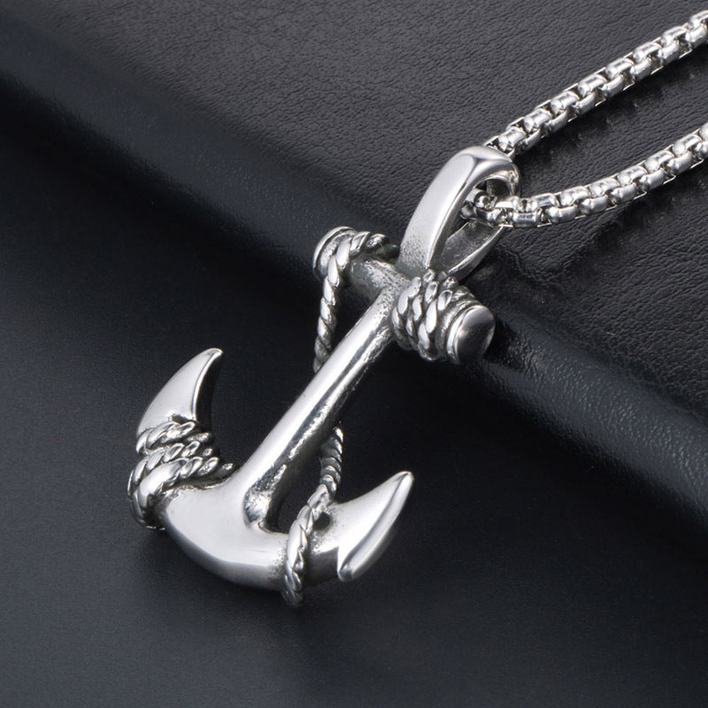 Nautical Adventure Men's Anchor Pendant Necklace with Fish Hook Design