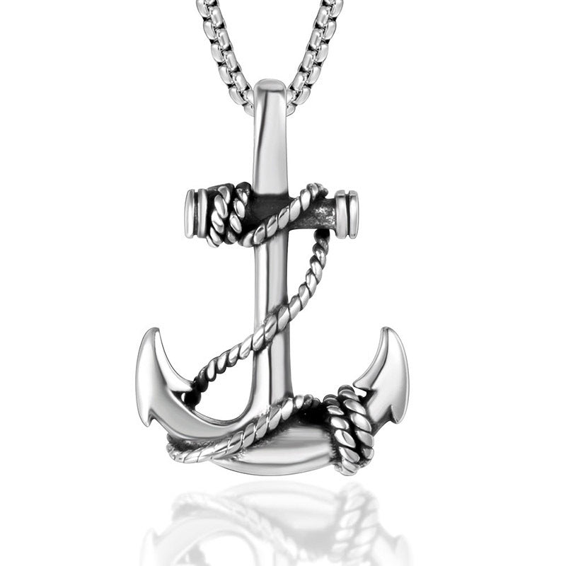 Nautical Adventure Men's Anchor Pendant Necklace with Fish Hook Design