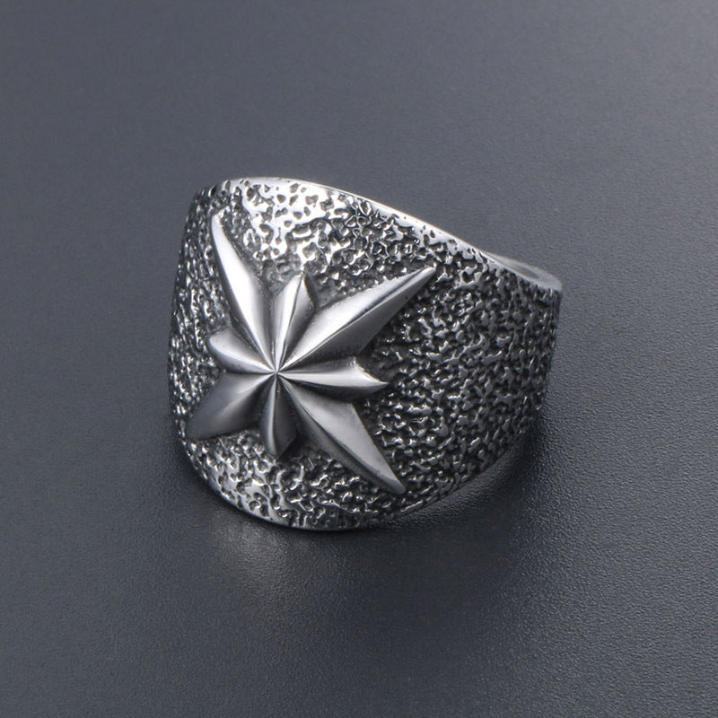 Retro Titanium Steel Star Anise Flower Ring for Men - Hipster Accessories Wholesale