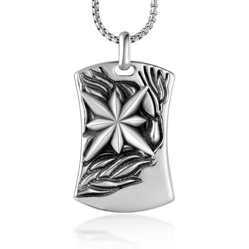 Factory Price Titanium Steel Retro Men's Pendant - Fashion Shield Rice Flower Hip-Hop Necklace