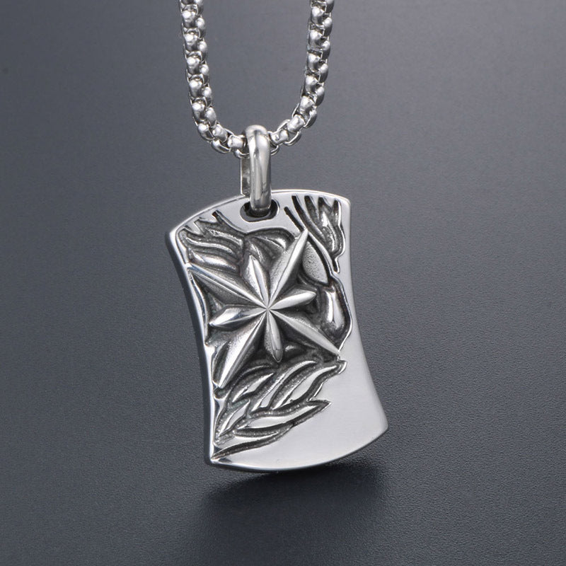 Factory Price Titanium Steel Retro Men's Pendant - Fashion Shield Rice Flower Hip-Hop Necklace