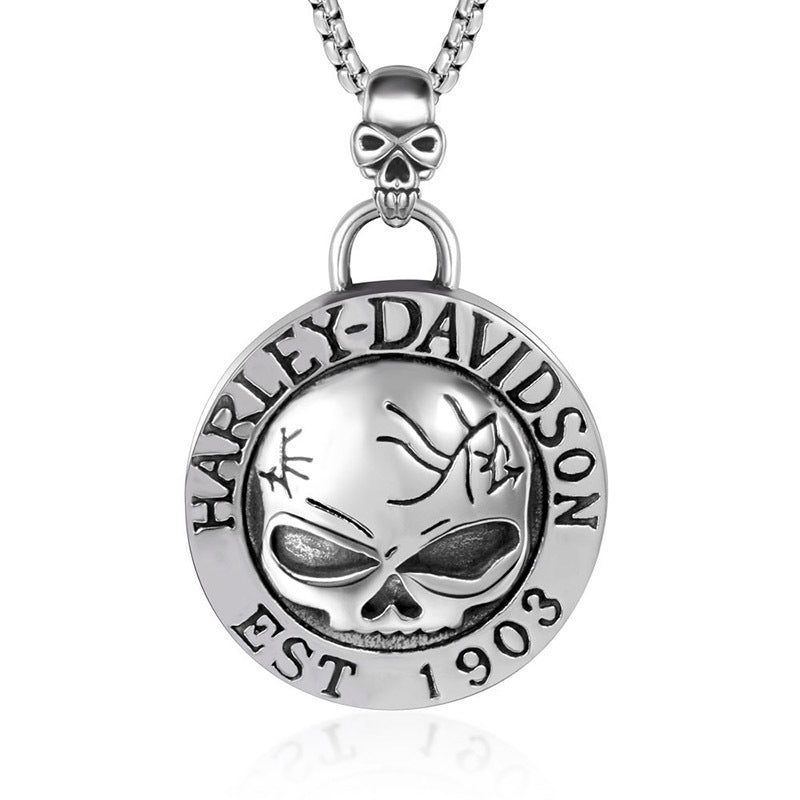 Historical 1903 Titanium Steel Skull Ghost Pendant Necklace for Men