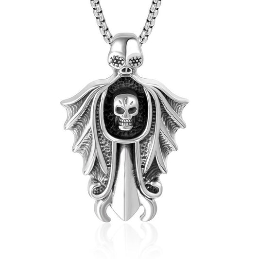 Retro Skull Cape Sword Pendant Necklace for Men - Punk Titanium Steel Fashion Accessory